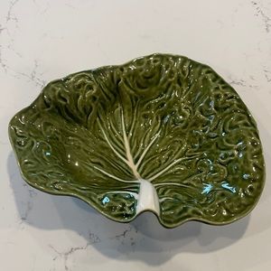 Beautiful green & white cabbage serving bowl marked 2820 Width 13" Height 4"
